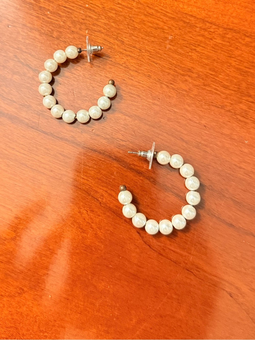 Classic Pearl Bead Hoop Earrings - White
